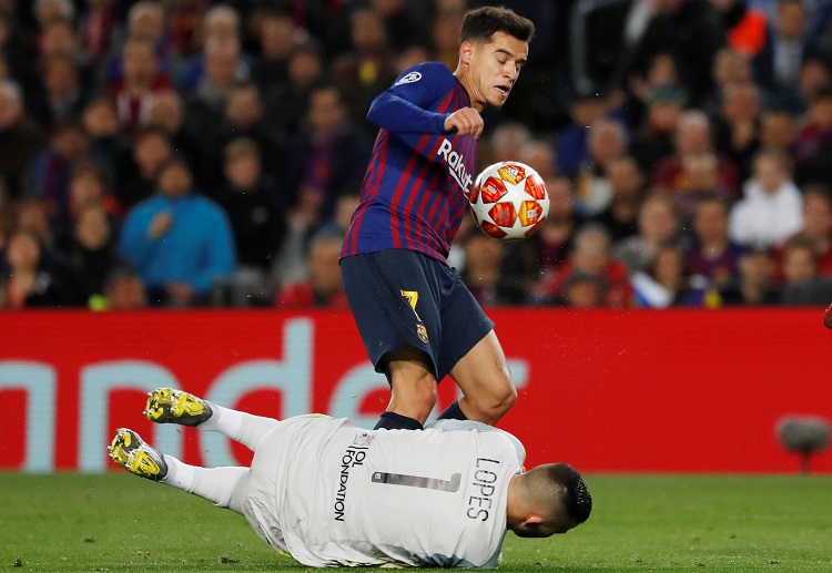 Anthony Lopes collides with Philippe Coutinho and had a lengthy treatment during their Champions League game