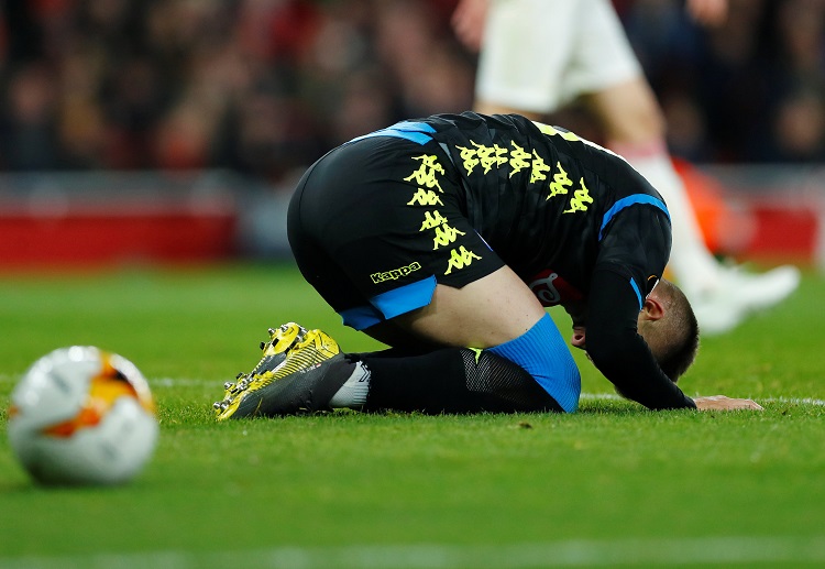 Napoli midfielder Piotr Zielinski missed the chance to score during the Europa League tie with Arsenal