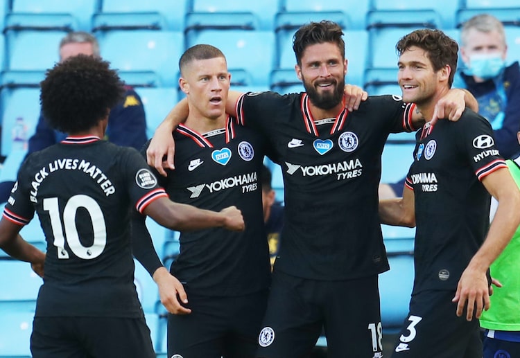 Chelsea captain Olivier Giroud scores the winning goal over Aston Villa in the Premier League