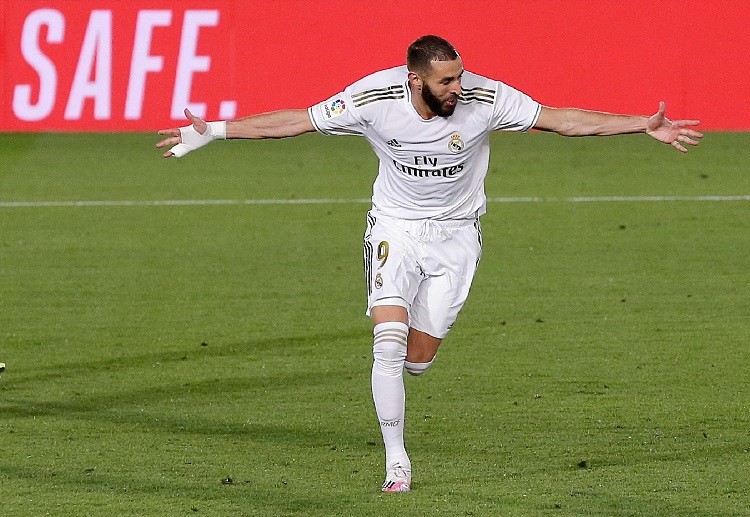 Karim Benzema rayakan gol di La Liga