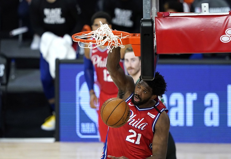 Philadelphia 76ers center Joel Embiid against the Boston Celtics during the NBA Playoffs