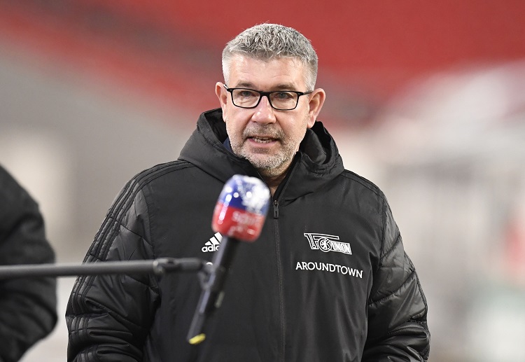 1. FC Union Berlin coach Urs Fischer is interviewed before the game vs VfB Stuttgart