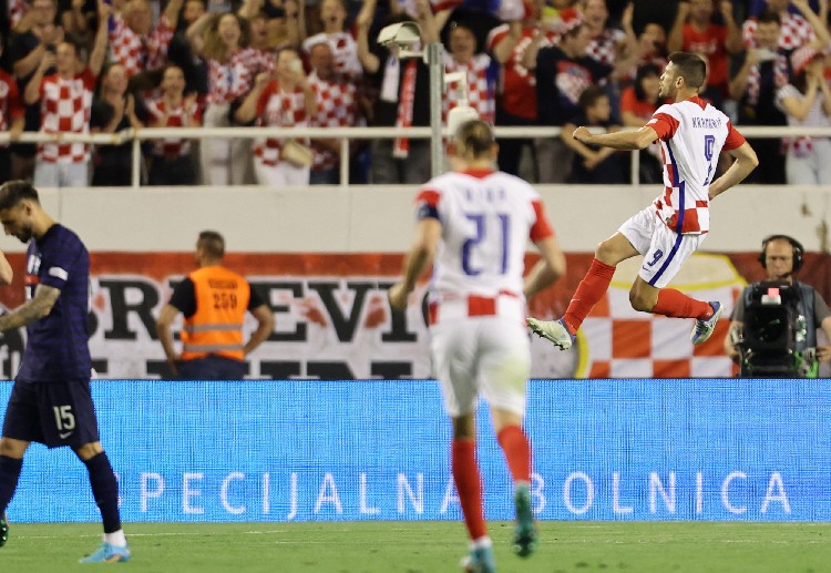 Croatia's Andrej Kramaric celebrates scoring their first goal vs France in the UEFA Nations League