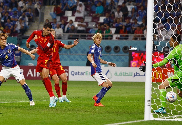 SSpain took an early 0-1 lead as Alvaro Morata scores a goal during their World Cup 2022 match against Japan