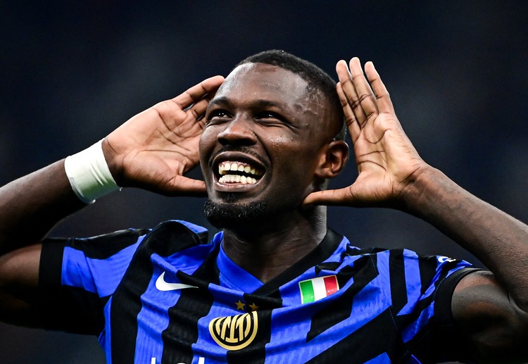 Inter Milan's Marcus Thuram celebrates after scoring a goal in their recent Serie A match against Atalanta